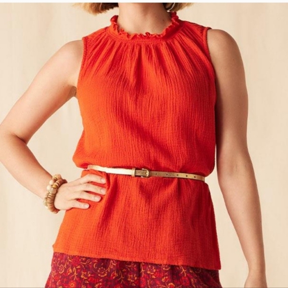 Matilda Jane, New, Maui Orange Cut-out Tie Back Cotton Gauze Shirt Size Large - Picture 1 of 11